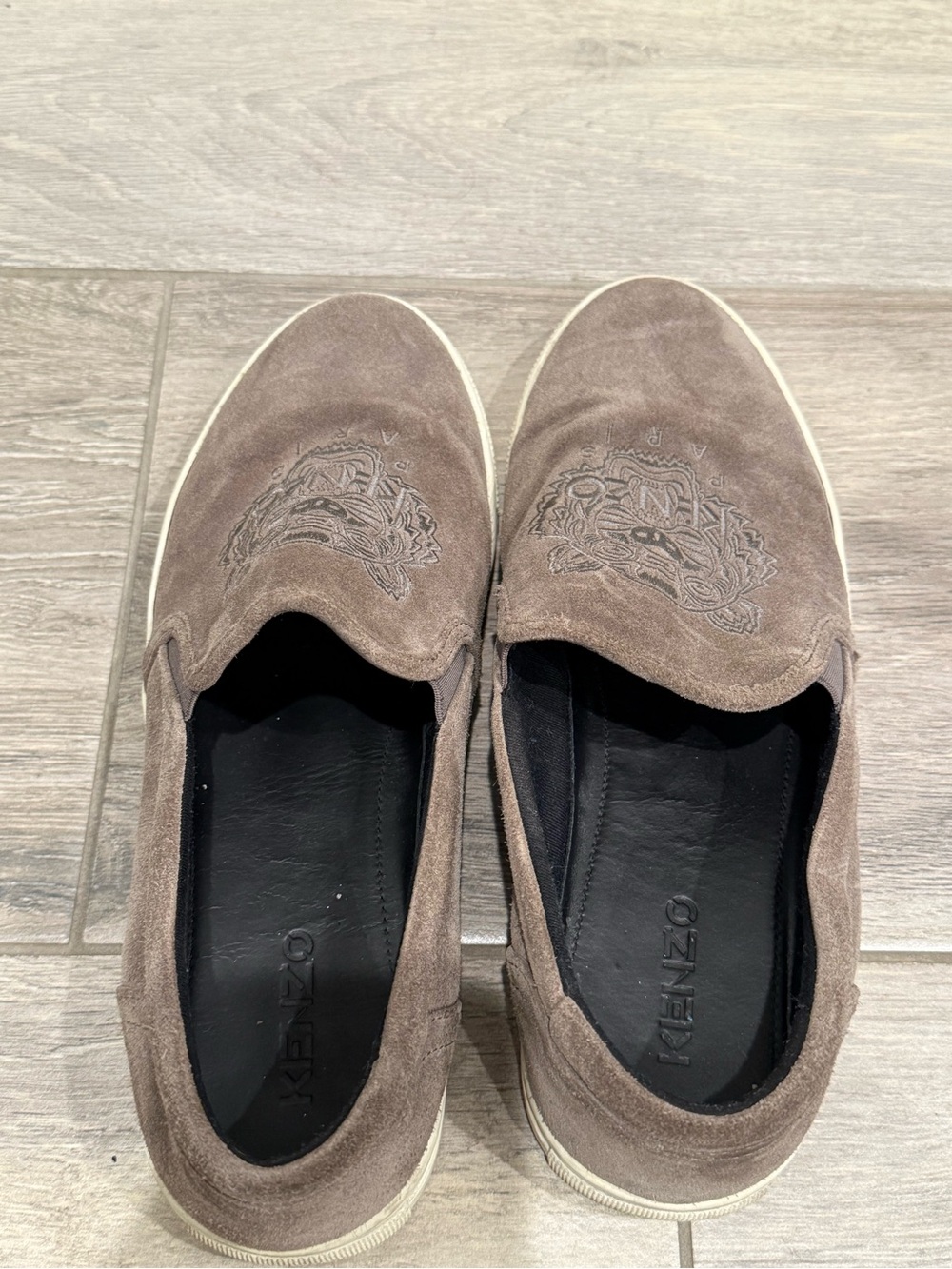 KENZO Taupe Suede Slip-On Loafers with Embroidered Tiger - Picture 2 of 4